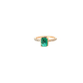 18k Rose Gold 1.17ct Emerald and .25ct G VS2 Round Ring